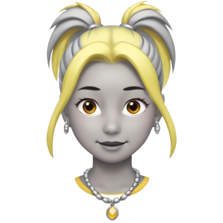 Female with Silver Necklace, grey skin,ponytail hair, more bright silver,highlight necklace, different expressions. emoji