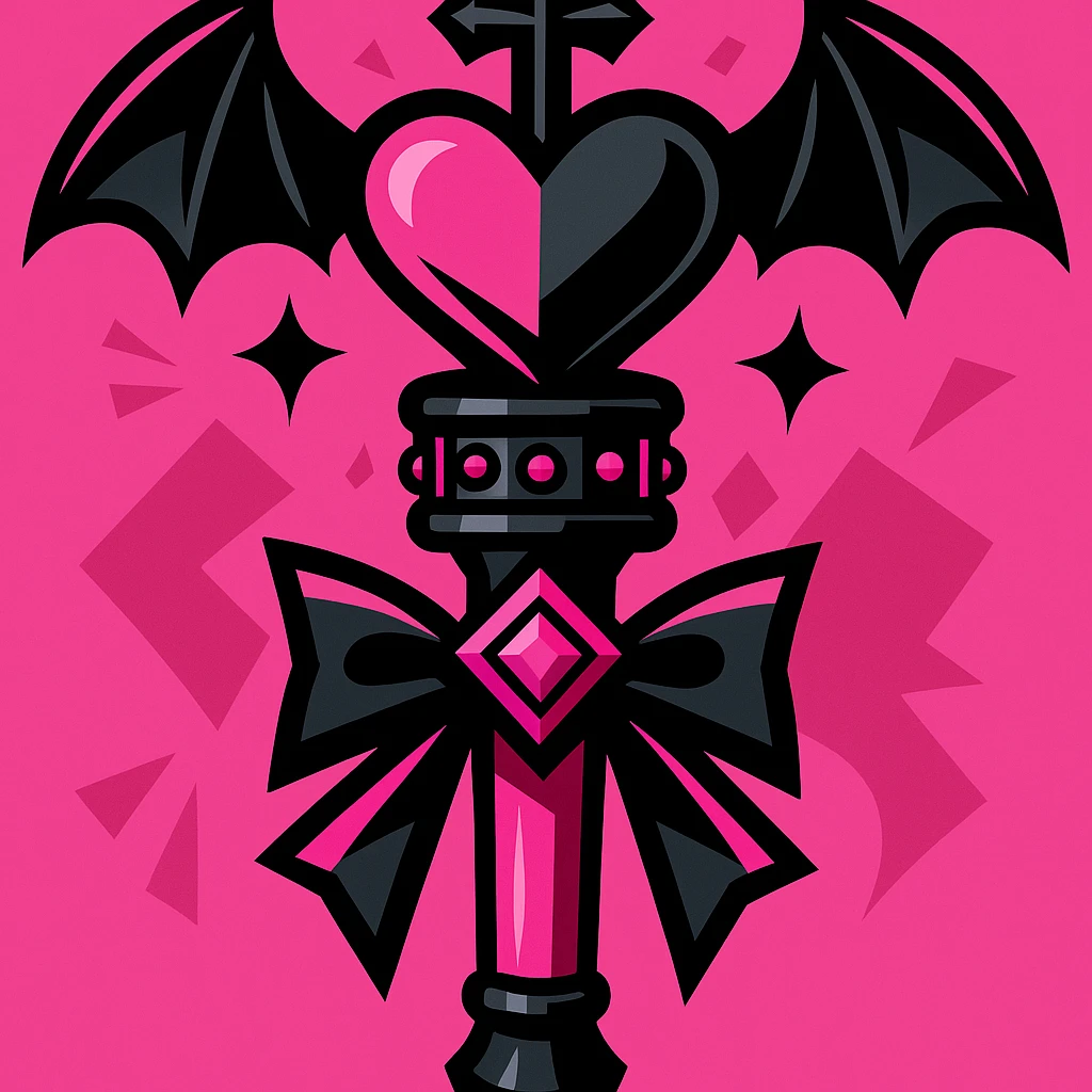 BLACKPINK-inspired gothic object, energetic and stylish, black and pink palette, vibrant toon style emoji