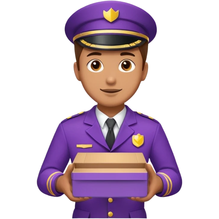 a man in a purple uniform hands out a box emoji