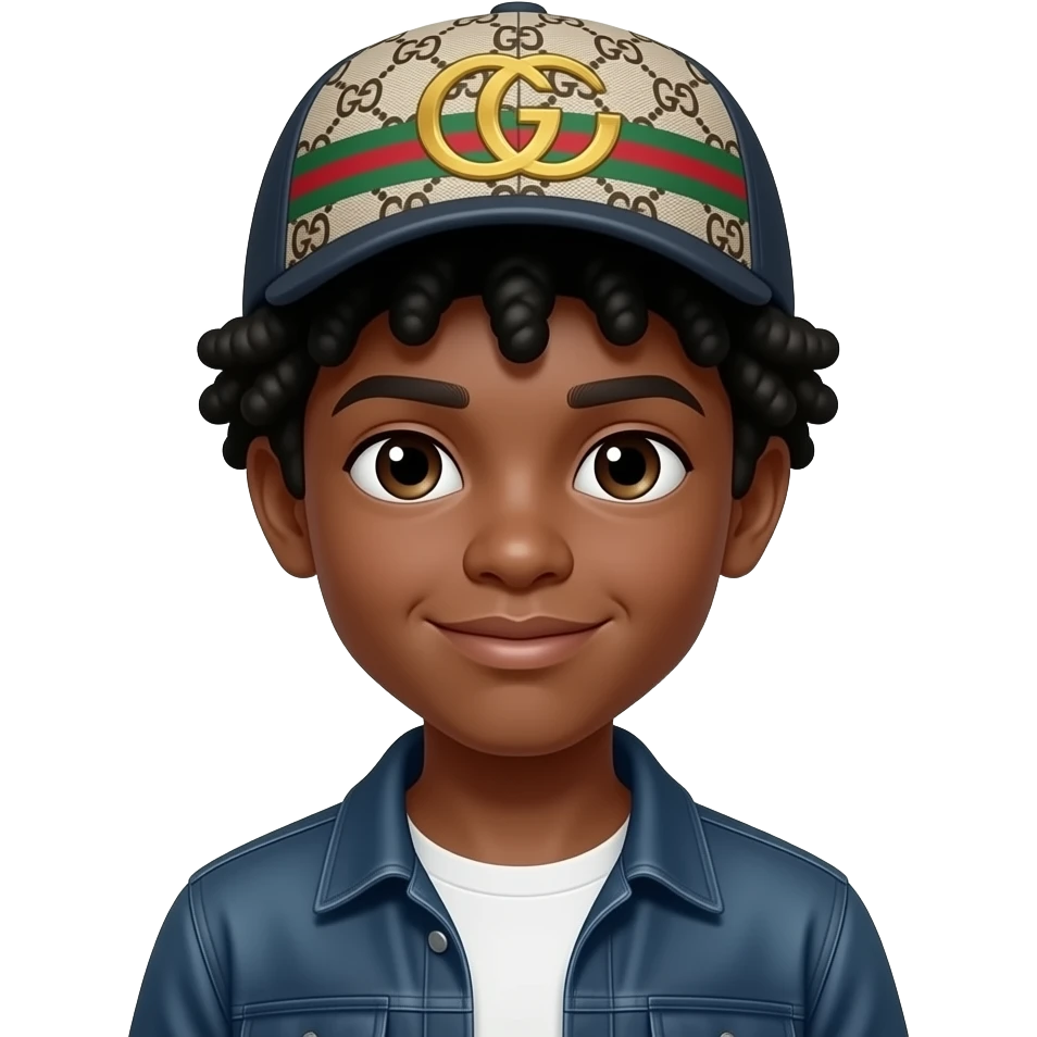 Black boy with a lot of hair and a Gucci cap emoji