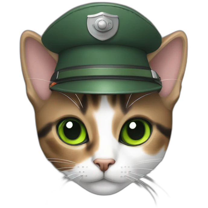 full brown and grey calico cat with green eyes dressed as a pilot emoji
