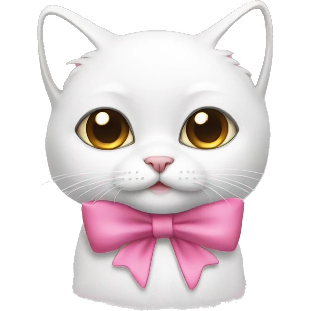 cute white cat with a bow a pink bow emoji