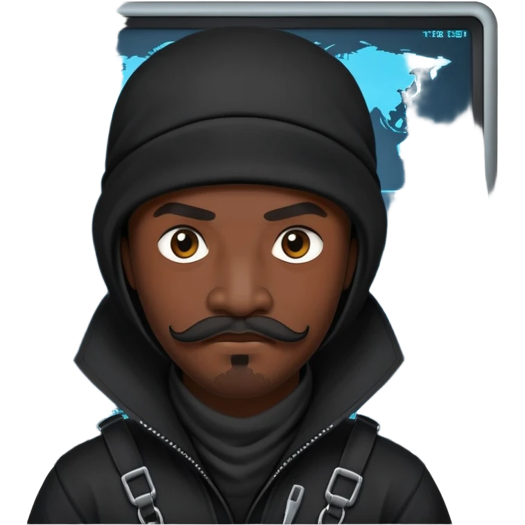 african-american mustache mercenary black asymmetrical ninja hacker terminal command center emoji