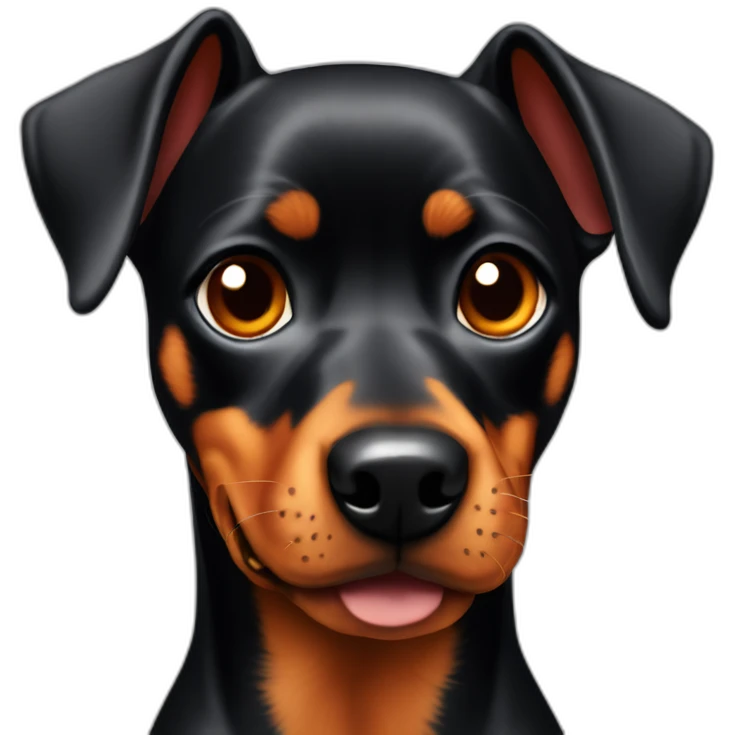 Pinscher dog, 18 years old, black and fire colour without a left eye  emoji