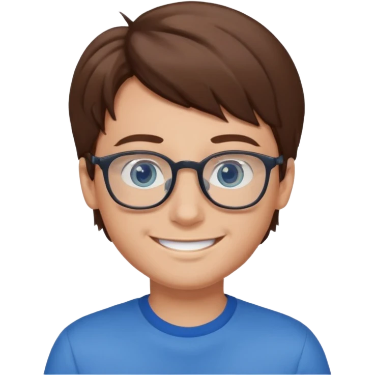 a boy with brown hair and blue eyes glasses emoji