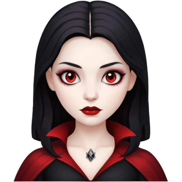 девушка вампир с очень бледной кожей, темными волосами и черными макияжем глаз в стиле Apple avatar  emoji