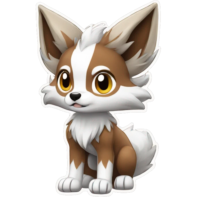 Brown Beige White Cartoon Chibi Wolf Eevee Lycanroc Full Body emoji
