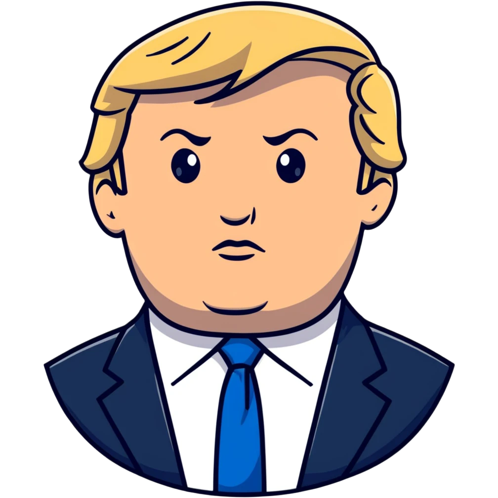 Donald Trump with blonde hair and blue tie emoji