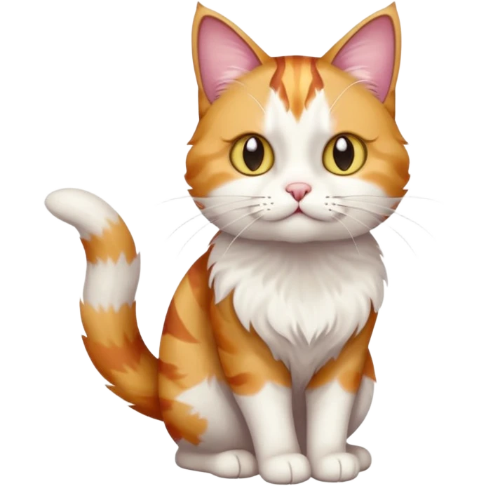 full body colourful calico tabby cat with disproportioned head with an anxious face and fully white front legs emoji