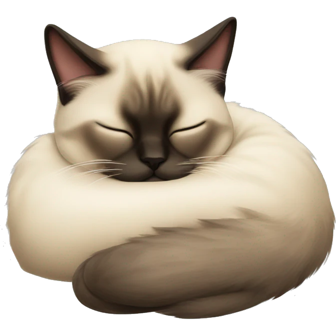 fluffy siamese cat curled up sleeping emoji
