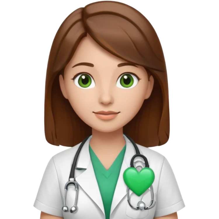 Brown hair Nurse with green heart surround her  emoji