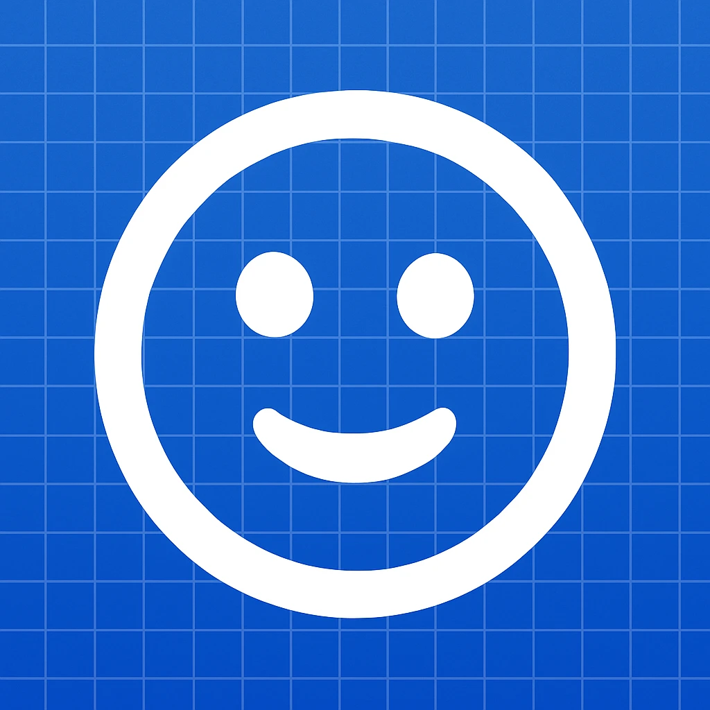 Frame 10: Fully blue blueprint background with all grid lines drawn, smiley face unchanged (keyframe for morph animation) emoji
