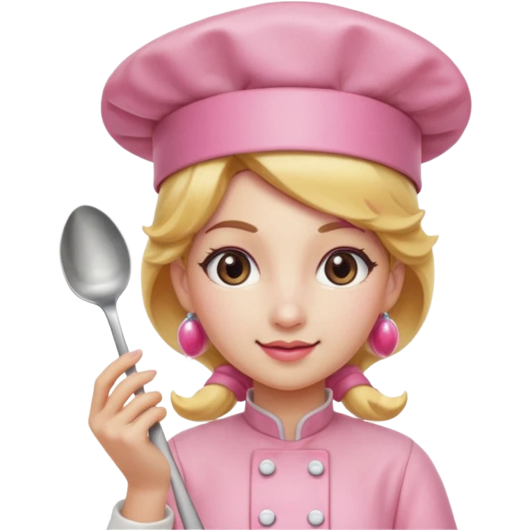 Pink chef hat princess peach with a hand and spoon emoji