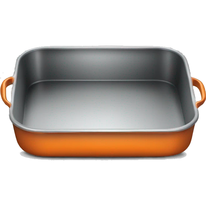 Realistic empty metallic orange baking pan with handles emoji