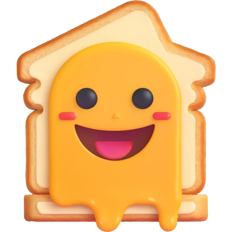 a baby emoji inside a grilled cheese sandwich, smiling, cute and playful emoji
