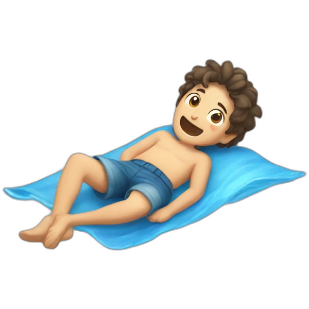 A boy who lies on his back and laughs because his bare feet are wet emoji