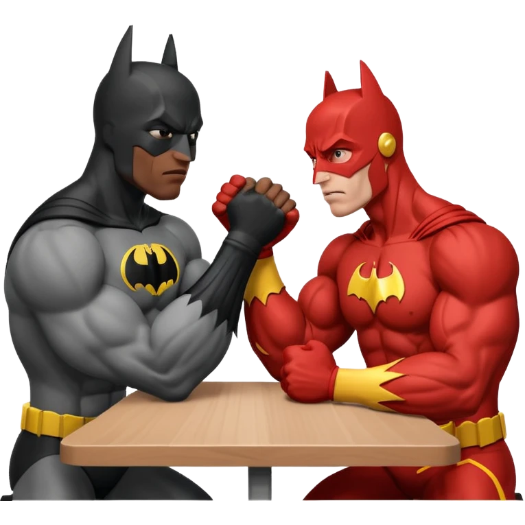 Black man Flash and Batman arm wrestling emoji