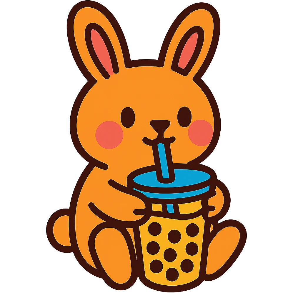 bubble tea bunny sipping boba with both paws, vibrant-toon style emoji