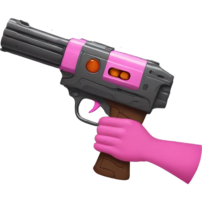brown hand with pink nails holding large scary dark nerf gun emoji