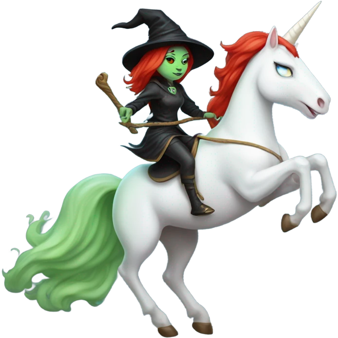 [politically incorrect, shield(
	{ female, alien, witch, color: light green, hair:red, eyes:cat} ]
	on a 
	[{ unicorn: white, legged:four, mane: light blue }]) emoji