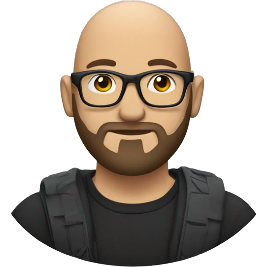Video producer, bald, bearded, wears glasses emoji