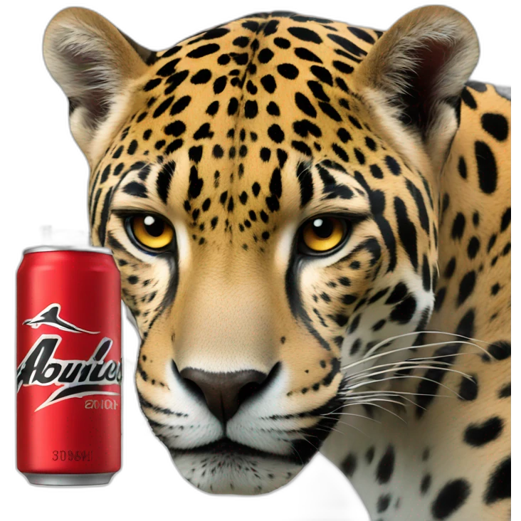 a jaguar drinking a black and red energy drink emoji