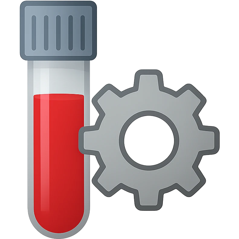 a blood collection tube and a gear, together, clean modern style emoji