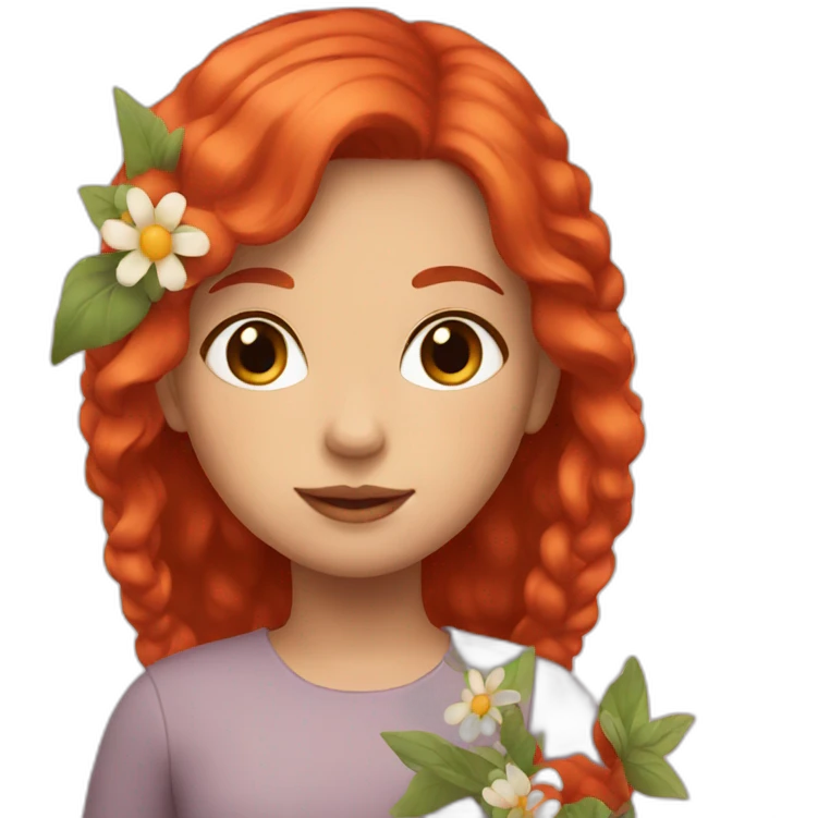 Girl with red hair and flowers emoji
