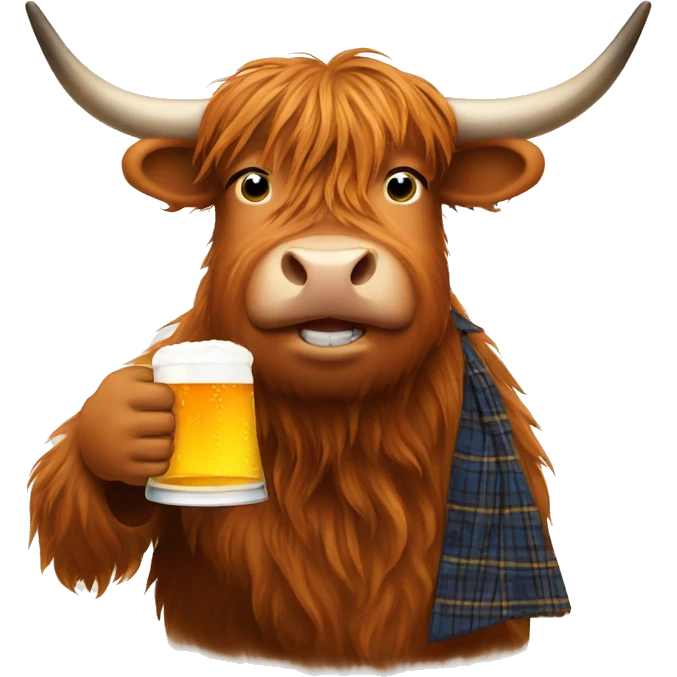 Scottish highland cow drinking beer emoji