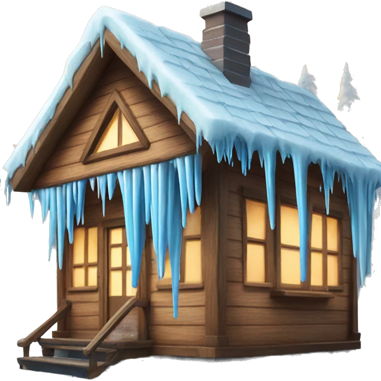 Icicles on a wooden house surrounded by trees  emoji