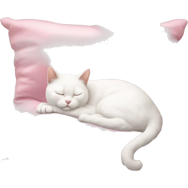 white cat sleeping on a soft pink silk pillowe emoji