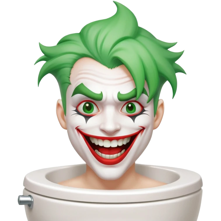 Joker character on toilet laughing hysterically, green hair, white face, red smile emoji