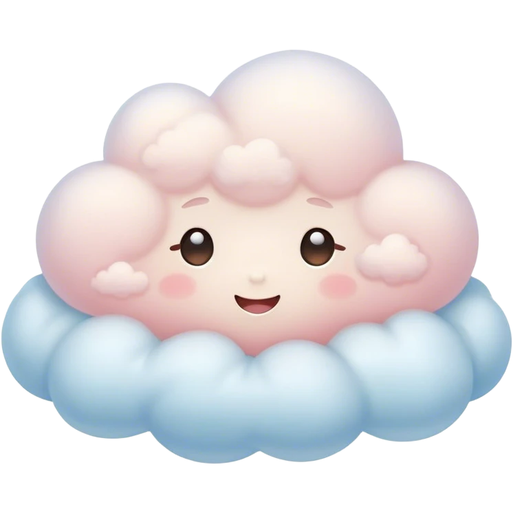Cinematic tiny snuggly cloud, soft fluffy texture, gentle glowing edges, cute blushing cheeks, floating peacefully in a pastel sky, warm and dreamy. emoji