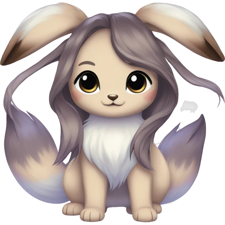 Kawaii Shiny Pastel Eevee with dark brown long emo hair covering her eyes Full Body emoji