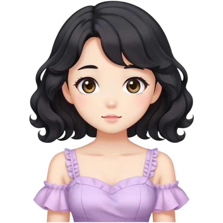 Cute kawaii anime lady with beautiful black wavy hair wearing a gorgeous soft feminine pastel dress emoji