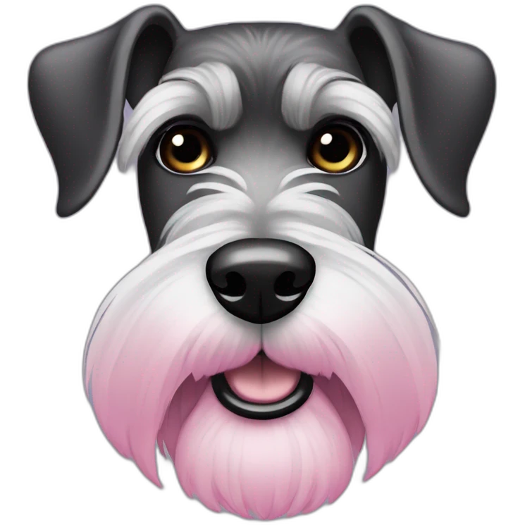 female black-silver schnauzer with long eyelashes and beard, pink collar and long eyebrows emoji