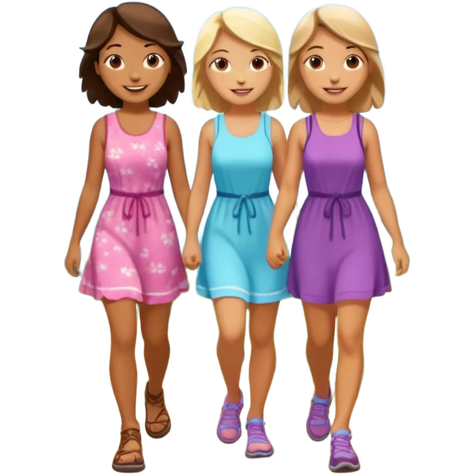 two girls hiking together in dresses emoji