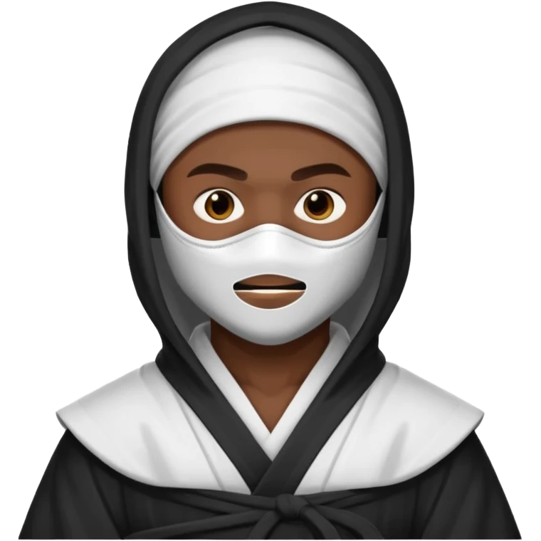 All white ninja robe with white mask and dark brown skin color emoji