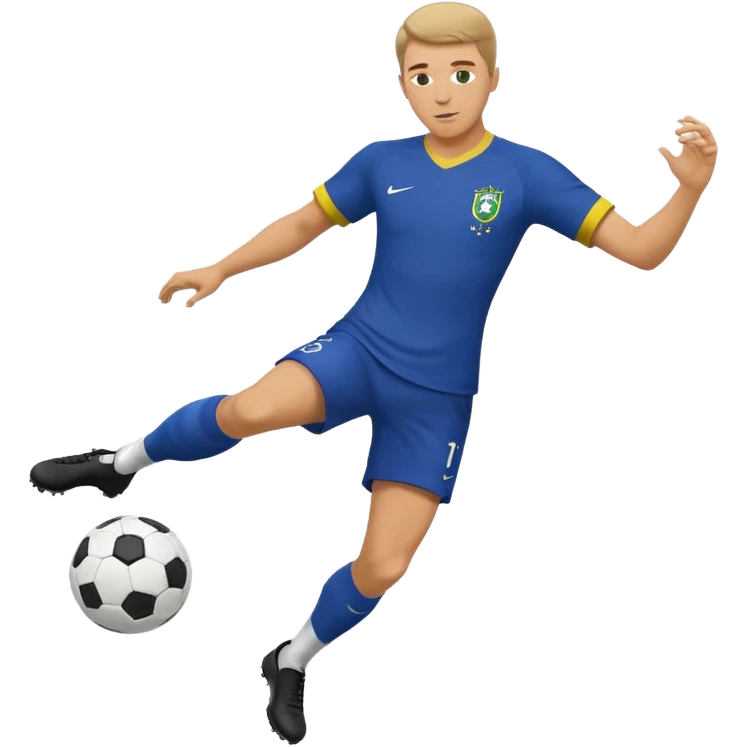 A white guy kicking a soccer ball with a brazil fc shirt on emoji