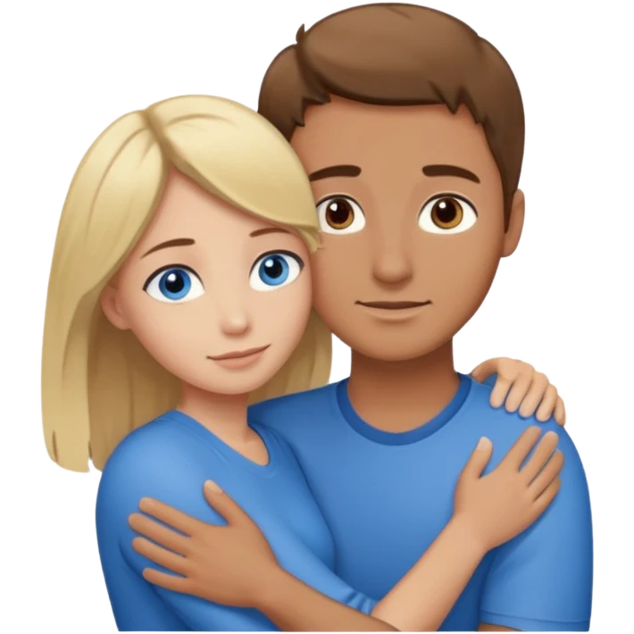 Caring hug brown hair man with blue eyes blonde hair woman with brown eyes emoji