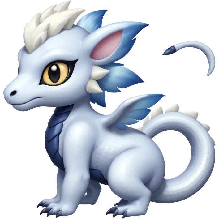 White glossy soft silky furry iridesent Absol-Shinx-Snake-fusion-hybrid, full body emoji