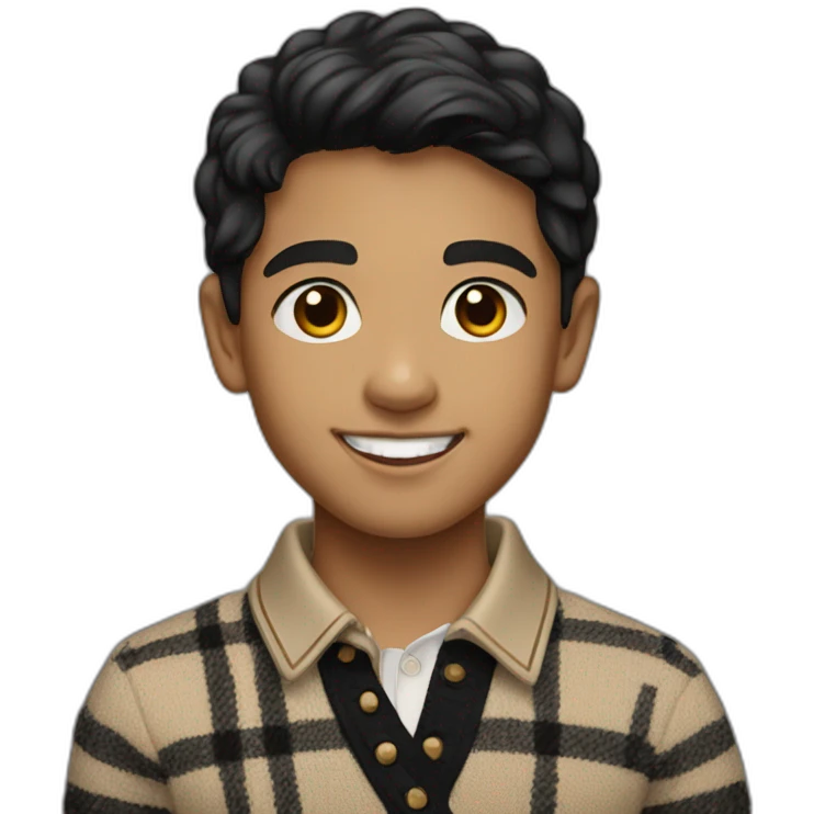 light skin smiling indian kid with black hair wearing a burberry sweater polo emoji