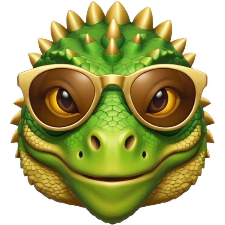 rich capitalist iguana head with golden glossy sunglasses emoji