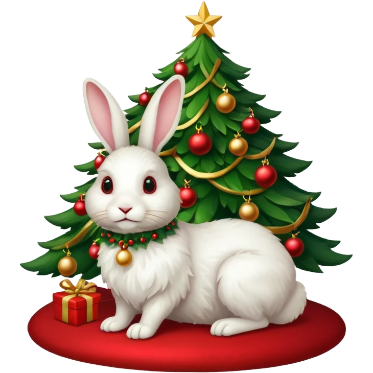 a rabbit under the Christmas tree emoji