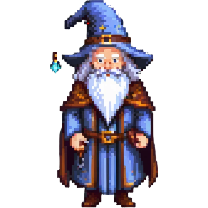 old wizard with long white beard and wizard hat emoji