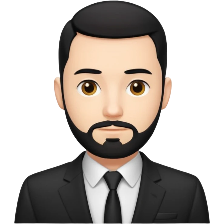 thin adult man, white, with black hair with buzzcut, with nice beard, wearing suit emoji