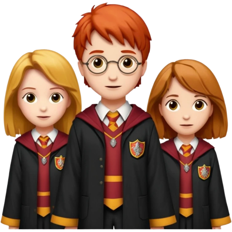 harry potter, ronald weasley and hermione granger in gryfinndor uniform emoji
