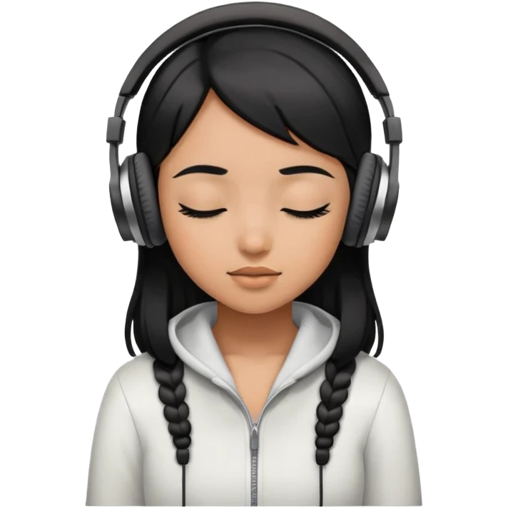 Black hair girl wearing headphones with her eyes close emoji