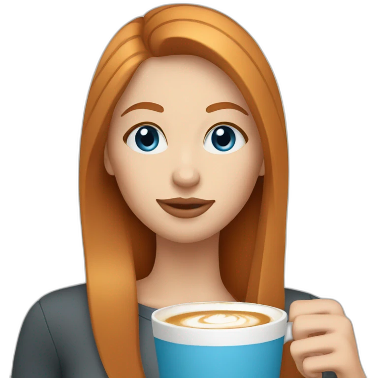 Ginger straight hair and blue eyes woman drinking a latte  emoji