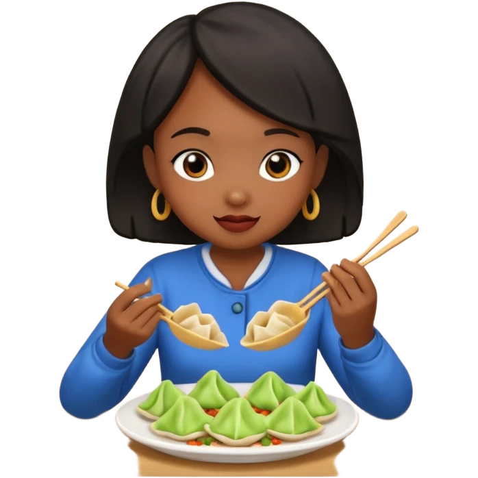 Black girl eating dumplings emoji